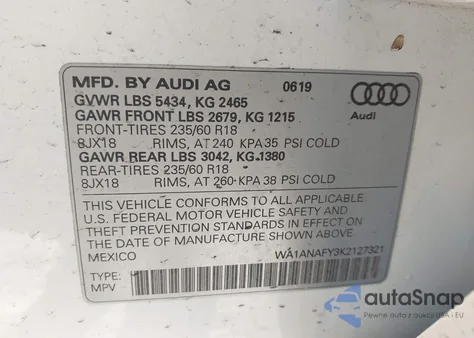 2019 Audi Q5 45 Premium из США, поврежденный, VIN WA1ANAFY3K2127321